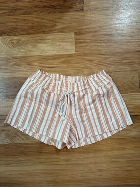 Roxy Peach and White Striped Drawstring Oceanside Shorts NWT
